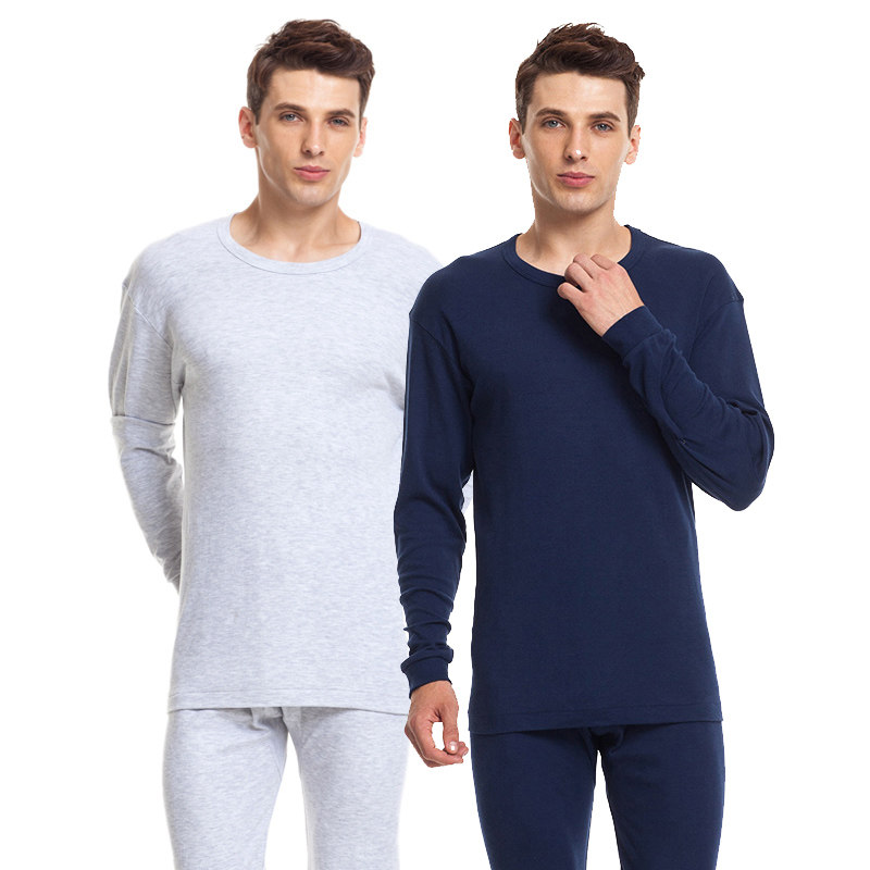 在庫処分セール：メンズ純綿薄手丸首ゆったりフィットプラスサイズ中高年向け綿セーター、保温下着セット