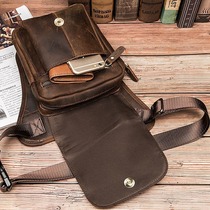 First layer crazy horse leather cowhide foreign trade retro mens trendy cool casual mobile phone camera outdoor leg bag waist bag 6915-2