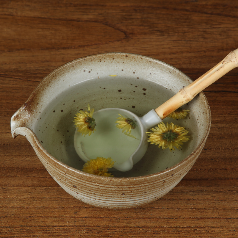 Jingdezhen clay handmade dry tea bowl Japanese matcha bowl Rough clay tea washing and brewing large dry tea set