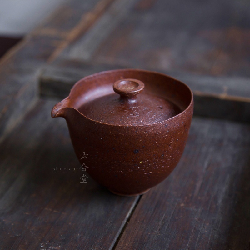 Liuhetang Jingdezhen handmade coarse pottery Japanese hand holding teapot Kung Fu tea set small cover bowl hand holding tea cup belt cover