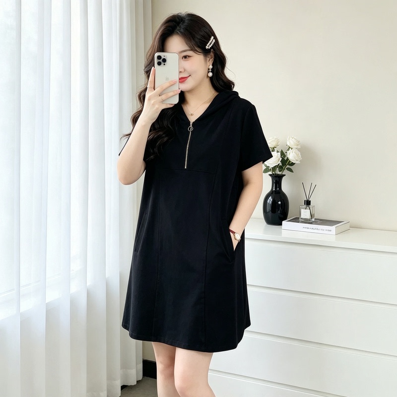 Plus Size Casual Pocket Dress for Women, New Summer Style, Loose Mid-Length Dress for Short Women, Short-Sleeved A-Line Dress Plus Size Casual Pocket Dress for Women, New Summer Style, Loose Mid-Length Dress for Short Women, Short-Sleeved A-Line Dress