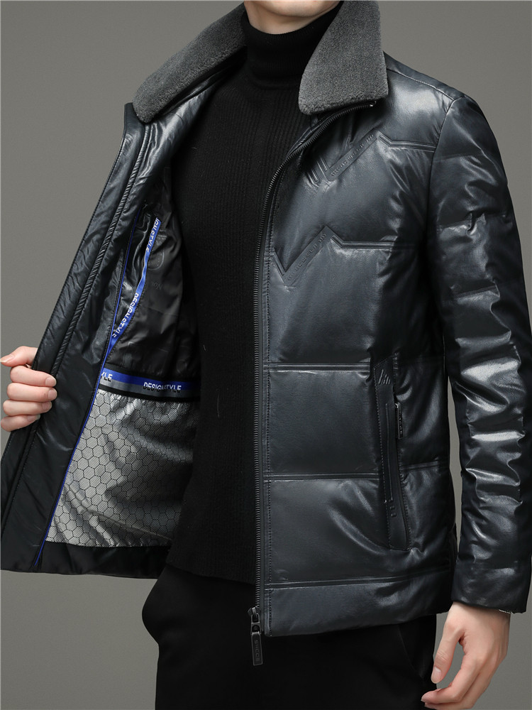 2023 WINTER NEW HAINING LEATHER DOWN JACKET LEATHER JACKET MENS SHORT SHEEPSKIN JACKET PLUS FLEECE THICKENED JACKET TIDE