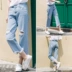 Mùa hè mới quần hoang dã tình yêu đầu tiên nữ sinh viên phiên bản Hàn Quốc của quần lửng ống rộng kiểu dáng rộng rãi quần jeans nữ Quần jean