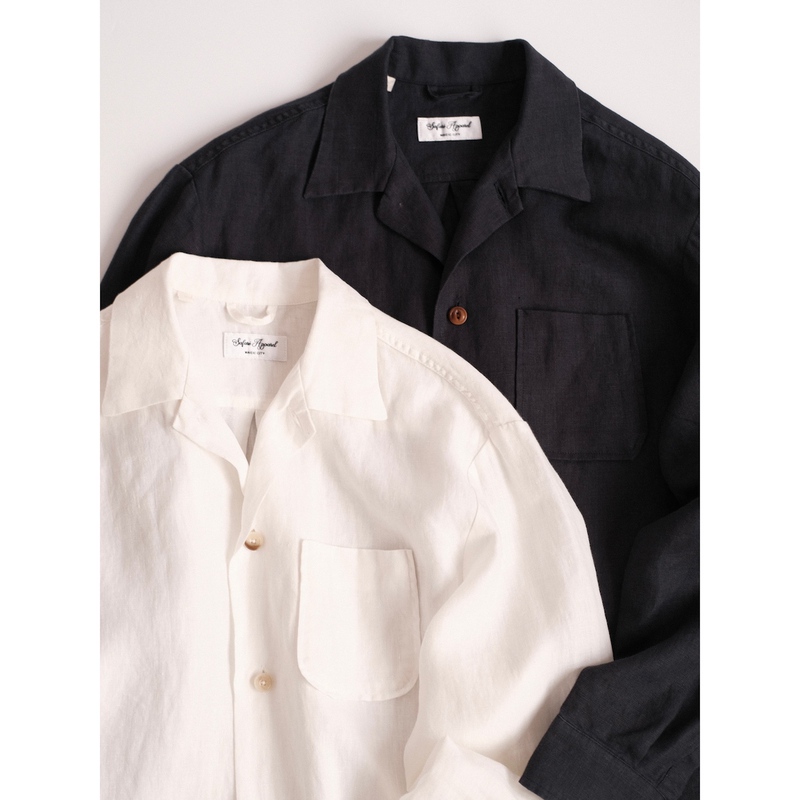 Safari Linen Shirt｜Irish Linen｜Men's Cuban Collar Washed and Distressed Long-Sleeved Linen Shirt