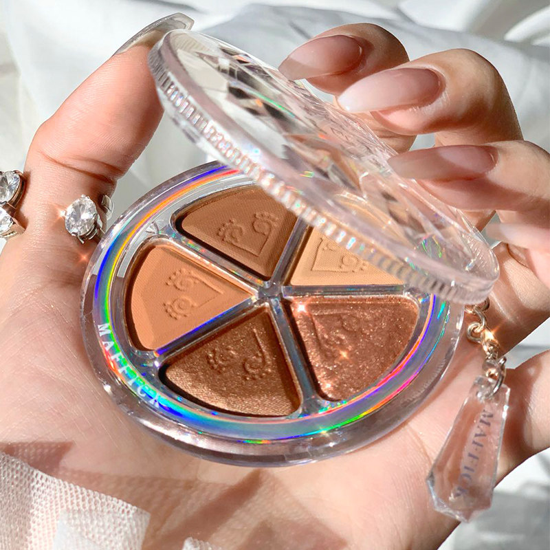 Petal Five Color Eye Shadow Discs of Superfire Affordable Earth Color Students Sparkling Pearls Waterproof Blush Small Pan Portable