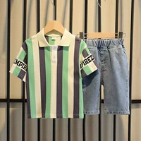 Летняя одежда, детский комплект, летняя футболка polo, в корейском стиле, коллекция 2021, короткий рукав, в западном стиле