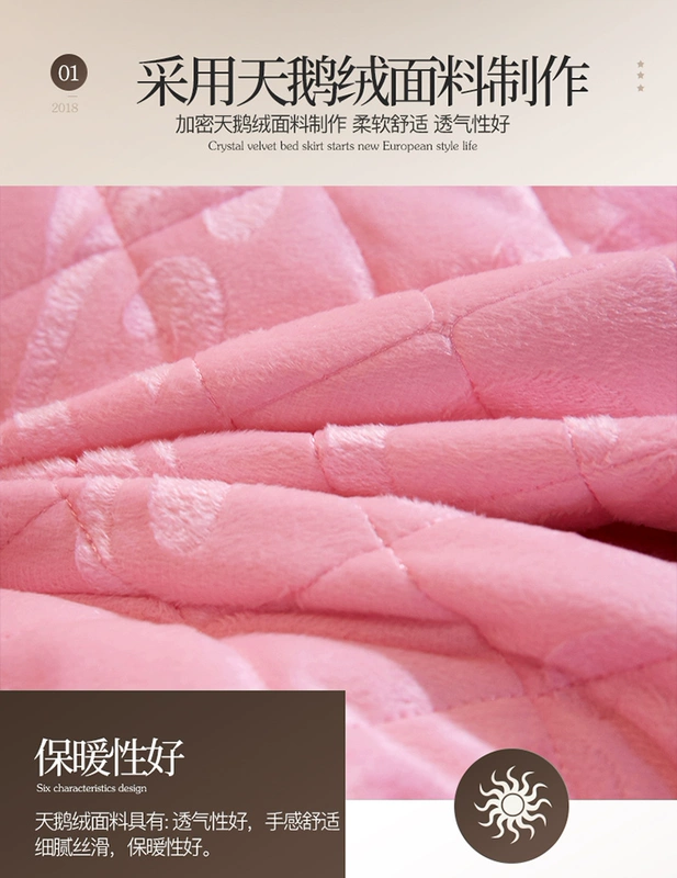 Dày bông nhung bedspread giường váy một mảnh mô hình màu rắn rơi và mùa đông ấm áp ren Hàn Quốc trải giường 1.8m - Váy Petti