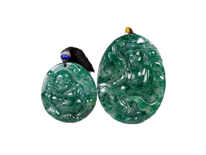 Nanyang specialty boutique Dushan jade old material full of green sky blue Guanyin Buddha couple dress live room has the same neck ornament
