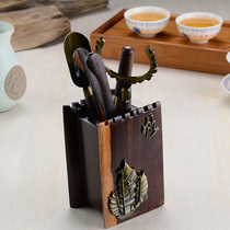 Ebony solid wooden tea ceremony six gentlemen combination set Tea bucket Tea tray Kung Fu tea accessories Tea clip Tea spoon Tea needle