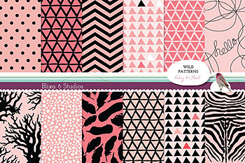 背景纹理粉色几何设计数字图案 Wild Pink Geometric Digital Patterns