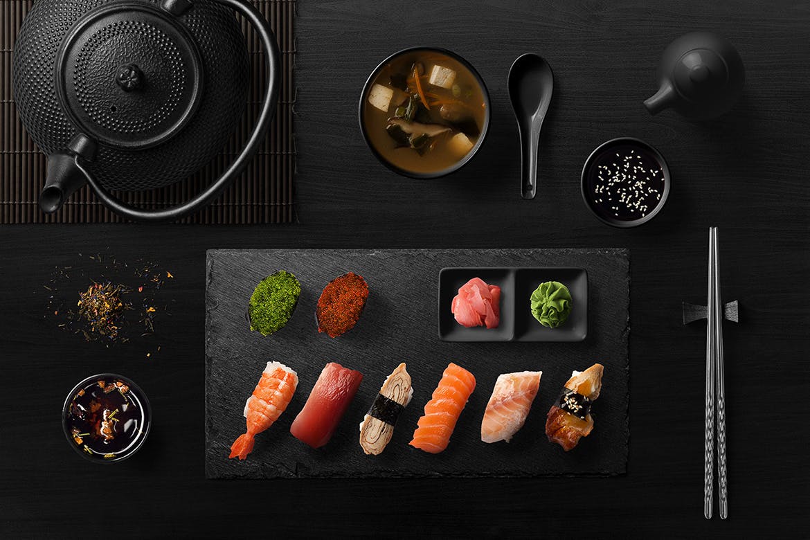 高品质的高级餐厅日式料理寿司样机展示模型mockups设计素材模板