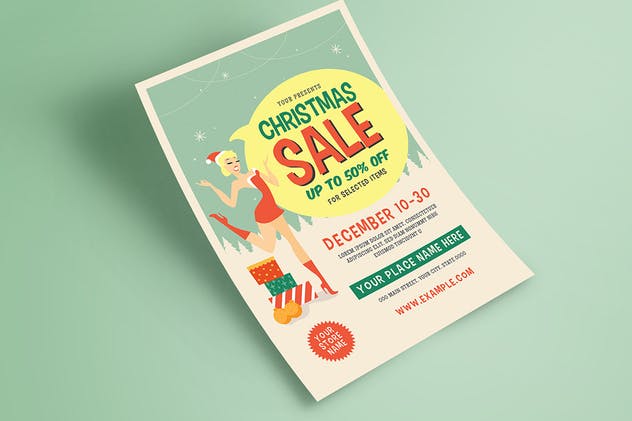 经典圣诞节节日促销海报模板 Retro Chirstmas Sale Event Flyer设计素材模板