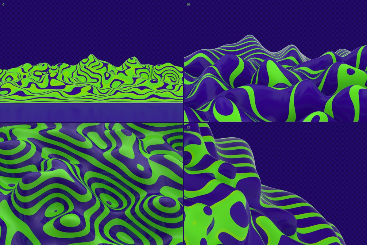 抽象蓝绿色3D波浪线背景图素材 Abstract 3D Wavy Lines Background -Green and Blue设计素材模板