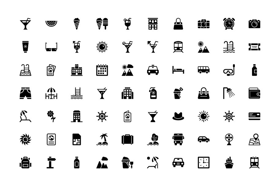 夏季旅行图标设计 370 Summer and Travel Glyph Icons设计素材模板