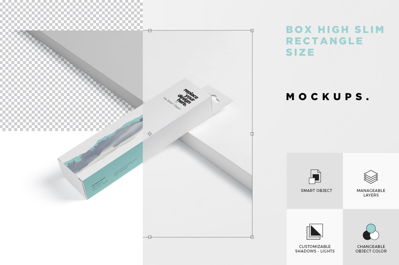 超薄矩形长条包装盒外观设计效果图样机 Box Mockup PSDs – High Slim Rectangle Size Hanger设计素材模板