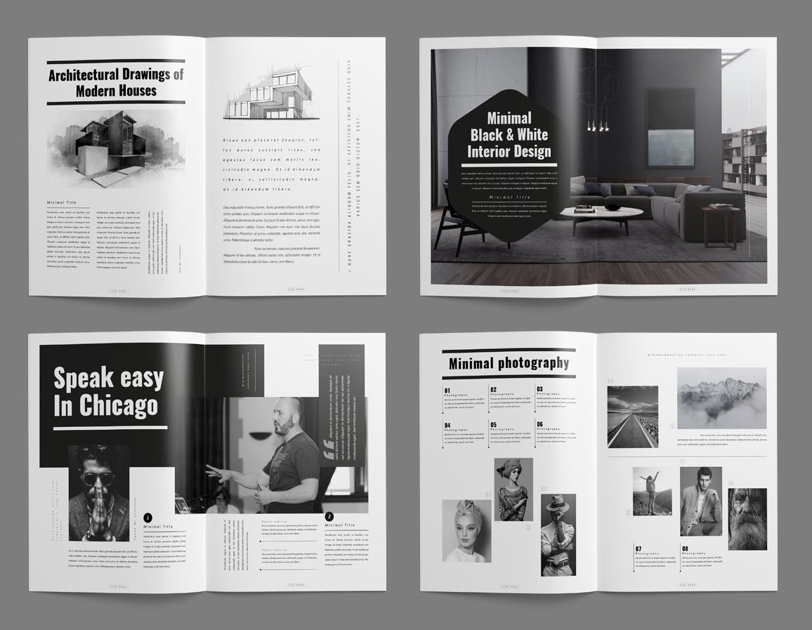 时尚简约风格的摄影杂志楼书画册手册设计模板（indd）设计素材模板