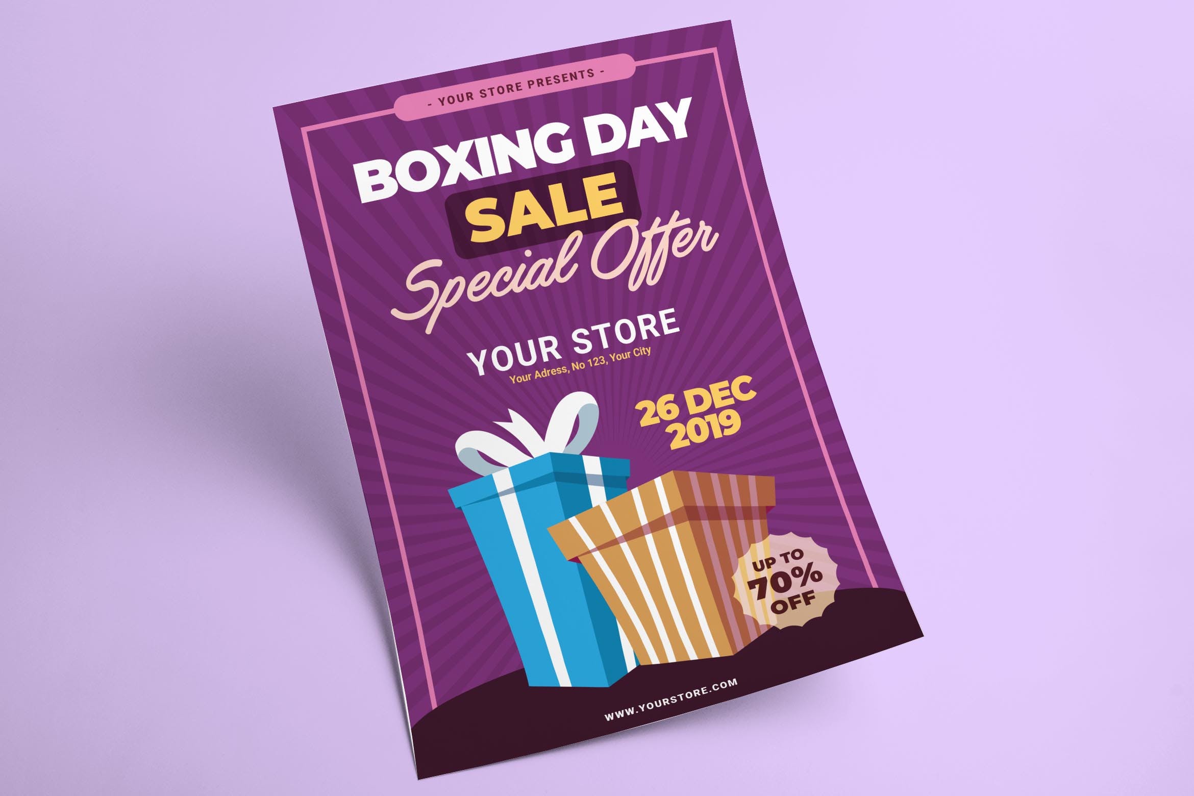 礼品交换日主题节日宣传单设计模板v3 Boxing Day Flyer设计素材模板