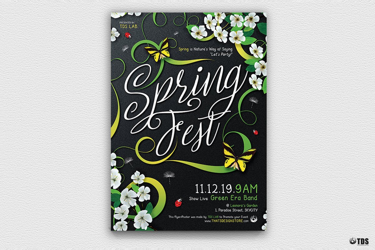 春天繁花似锦装饰风格传单模板 Spring Fest Flyer Template设计素材模板