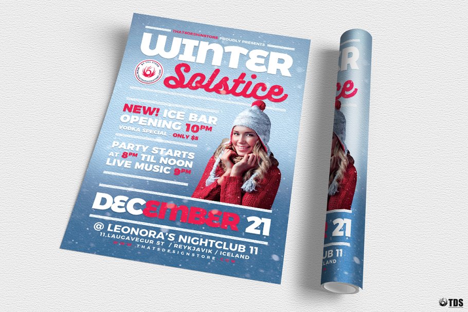 冬季海报英伦简洁的设计PSD模板 Winter Solstice Flyer PSD V3设计素材模板