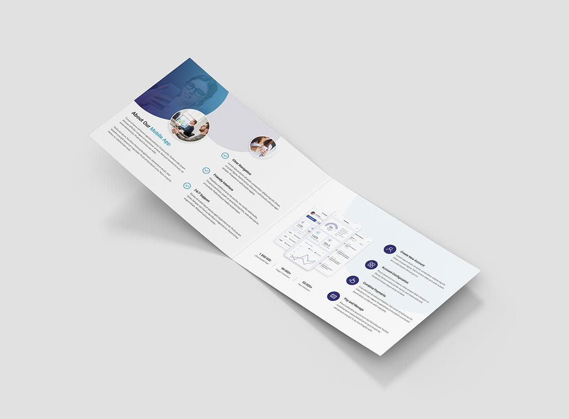 创意APP应用程序折页宣传单设计模板 Brochure – Creative App Bi-Fold A5 Landscape设计素材模板