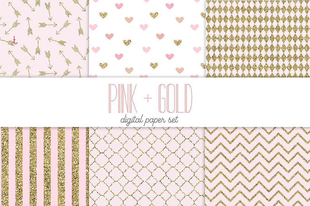 金色和粉红色的数码纸 Pink and gold digital paper