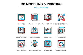 细线建模和3D打印图标icon集合