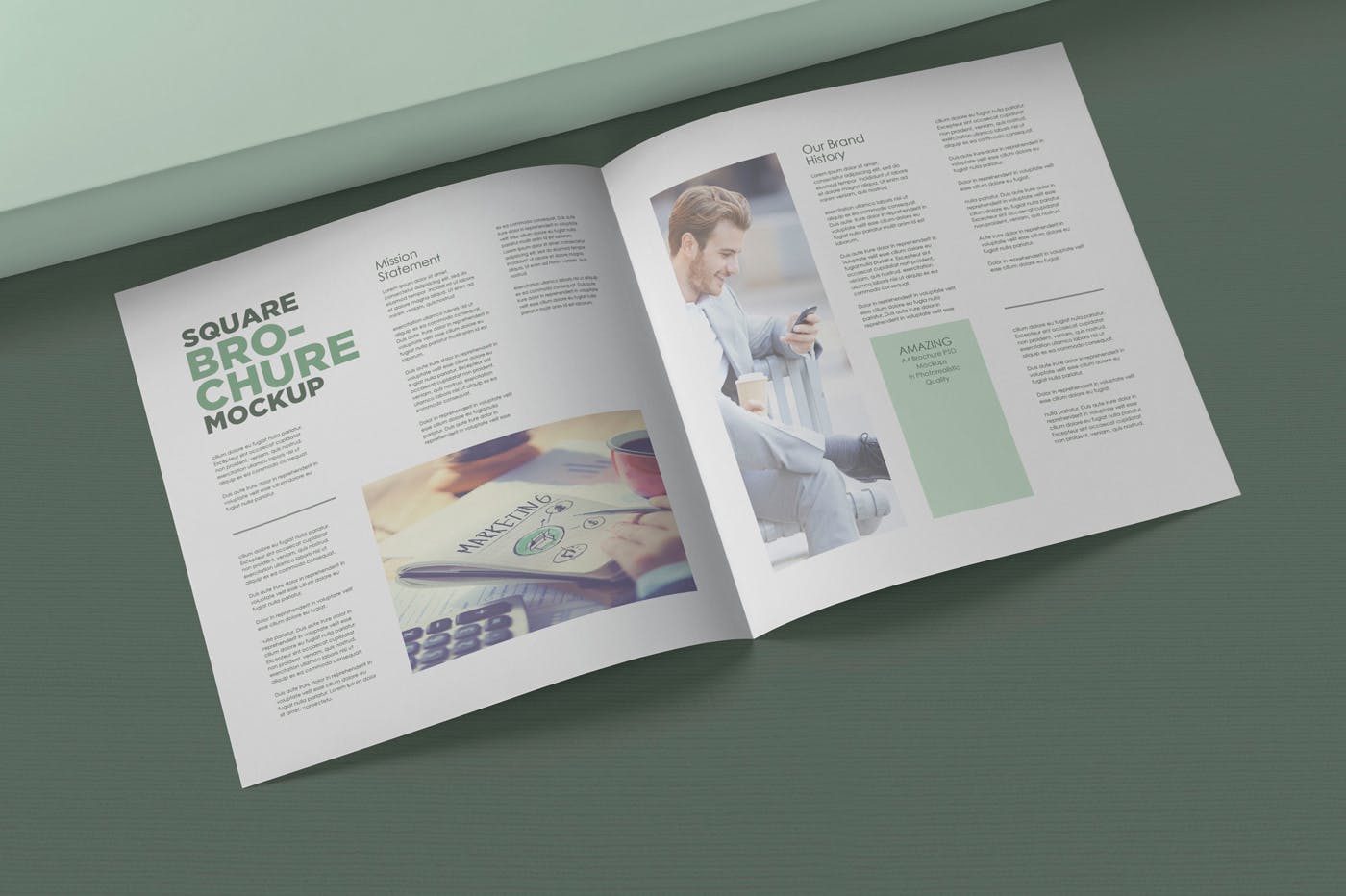 方形对折页宣传手册设计效果图样机 Square Bifold Brochure Mockups设计素材模板