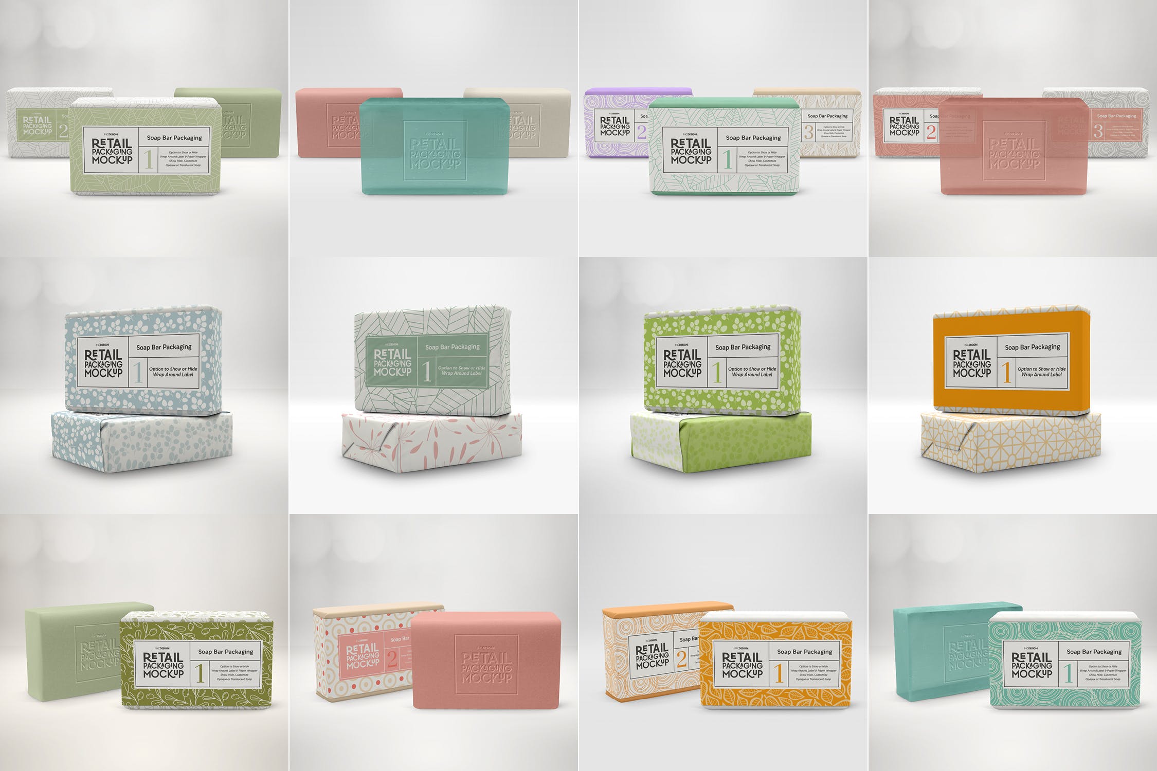 肥皂包装纸袋设计效果图样机 Retail Soap Bar Packaging Mockup设计素材模板