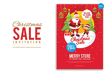 圣诞节商店促销活动传单设计模板V4 Merry Christmas Sale Flyer PSD and Vector Vol.4