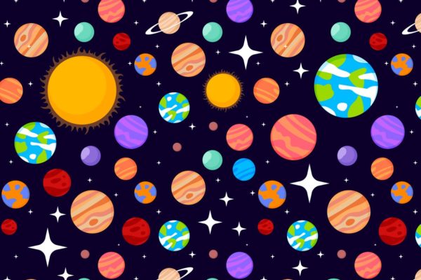 太阳系彩色手绘图案纹样设计素材 Solar system patterns set