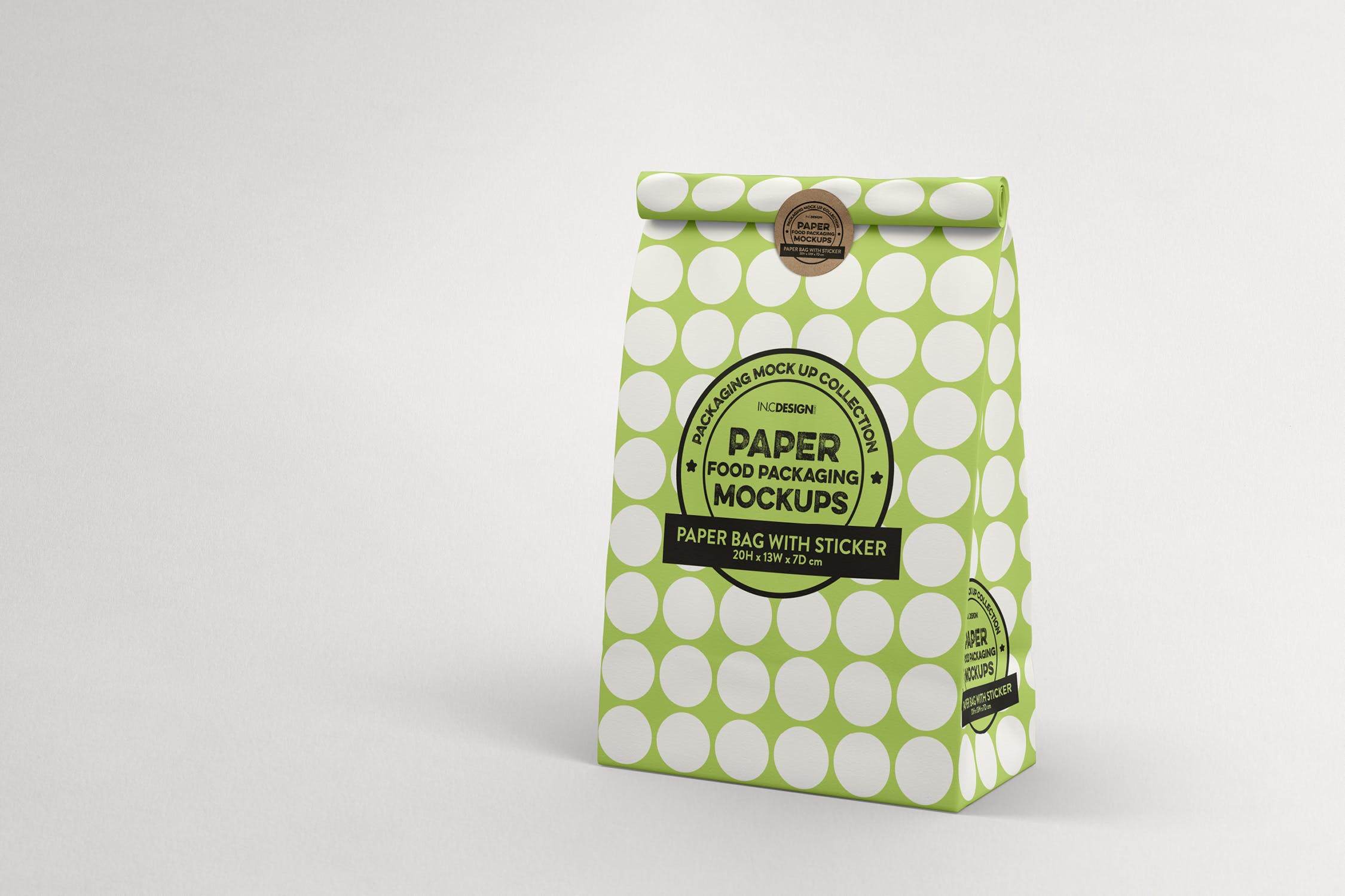 贴纸密封包装纸袋设计效果图样机 Paper Bag with sticker Seal Packaging Mockup设计素材模板