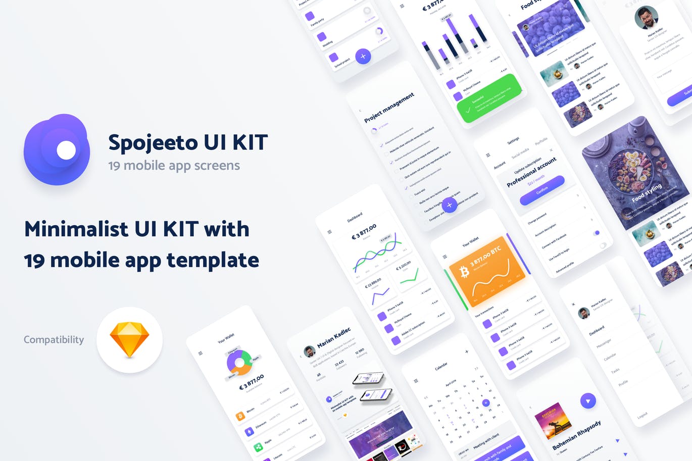 极简主义设计风格APP应用UI设计套件v2 Vol. 2 – Spojeeto Mobile App UI Kit设计素材模板