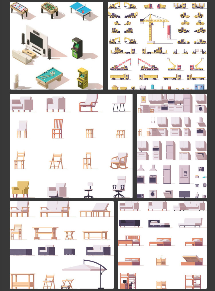 3D立体2.5D等距扁平建筑插画室内城市汽车工业体育场地AI矢量素材 AI0022设计素材模板