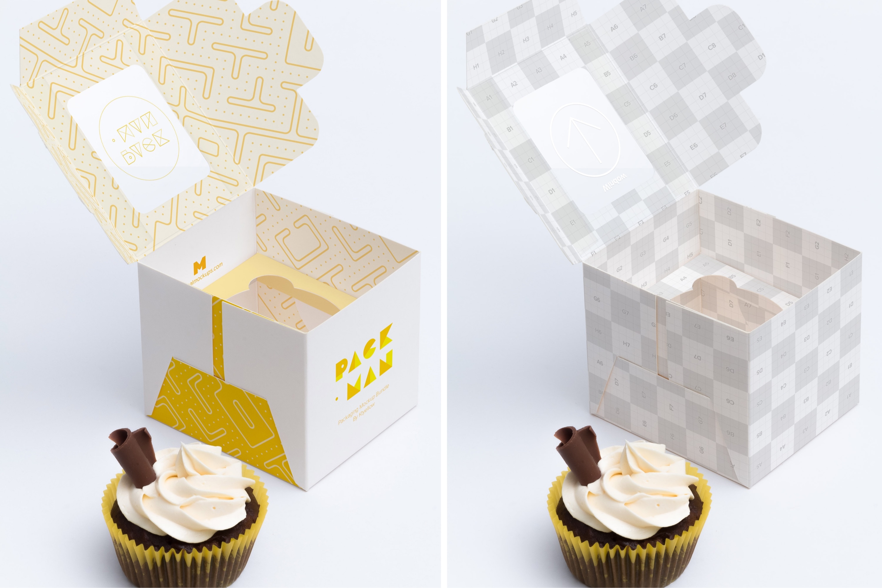 一个纸杯蛋糕盒模型 One Cupcake Box Mockup 02设计素材模板