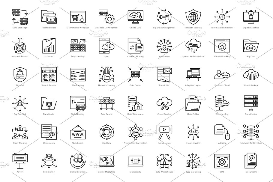 1458个Web&Seo网页图标 1458 Web and Seo Line Icons Set设计素材模板