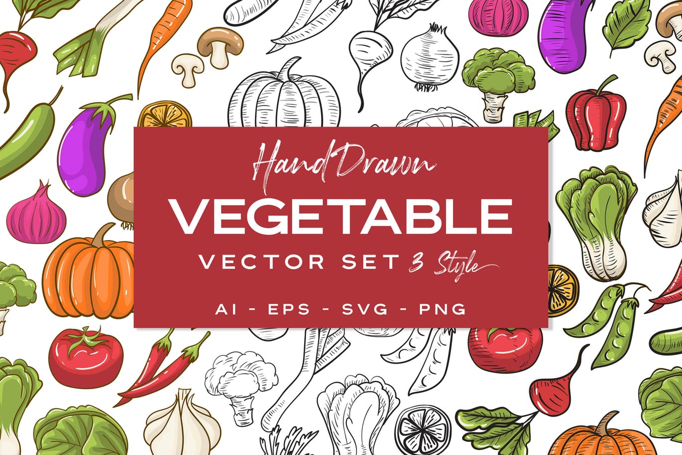 蔬菜水彩手绘图案矢量插画素材 Vegetable Handdrawn设计素材模板