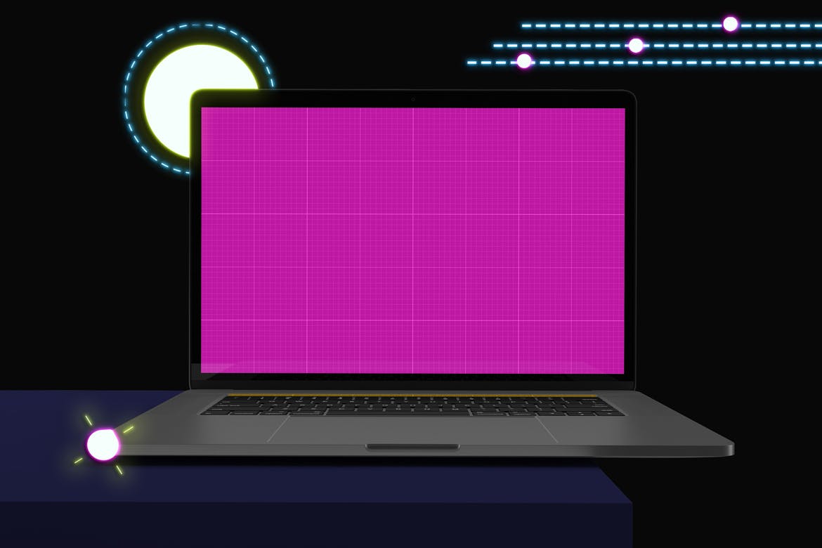 霓虹灯效果的 Macbook Pro 样机素材下载[PSD]设计素材模板