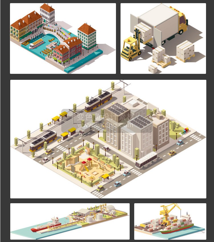 3D立体2.5D等距扁平建筑插画室内城市汽车工业体育场地AI矢量素材 AI0022设计素材模板