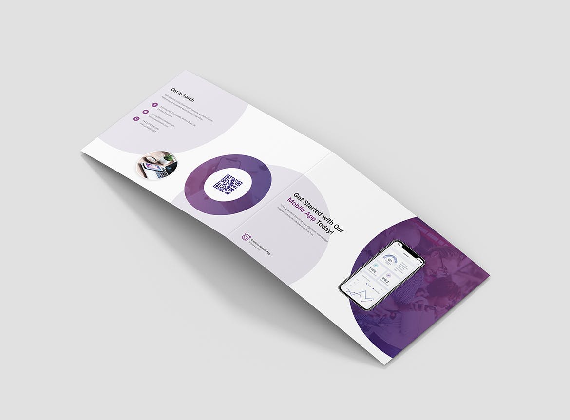 创意APP应用程序折页宣传单设计模板 Brochure – Creative App Bi-Fold A5 Landscape设计素材模板