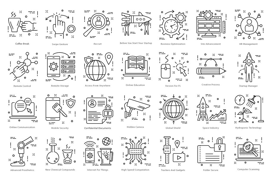 扁平化线型图标 615 Flat Line Icons设计素材模板