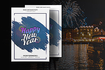 简约设计风格新年主题宣传单模板 New Year Flyer Template