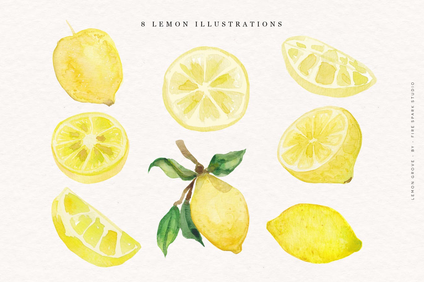 柠檬树水彩手绘矢量插画素材 Lemon Grove Watercolor Illustrations设计素材模板