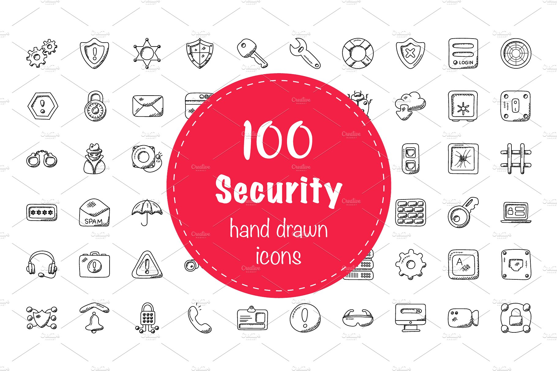 安全涂鸦图标素材 100 Security Doodle Icons设计素材模板