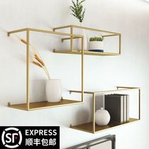 Nordic Golden Iron Art Shelf Wall Minimalist Bookshelf shelves Living room Creative wall-mounted decoration lined with partitions