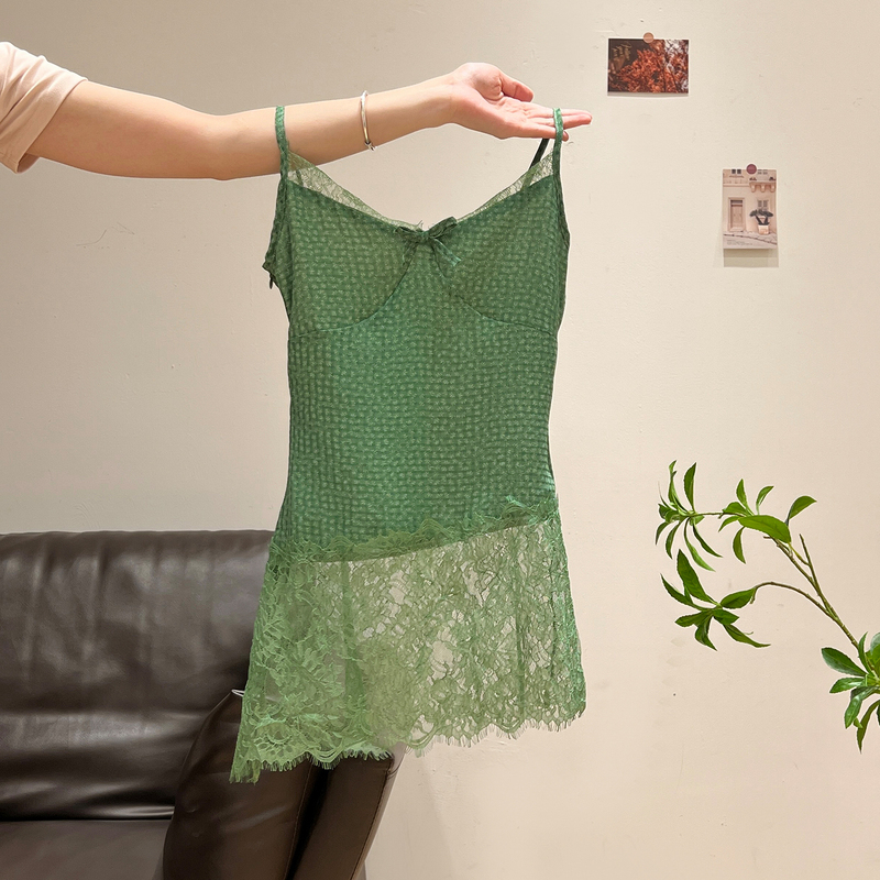 French Lace Trim Patchwork Bow Camisole for Women 2026 Summer Design Irregular Versatile Top