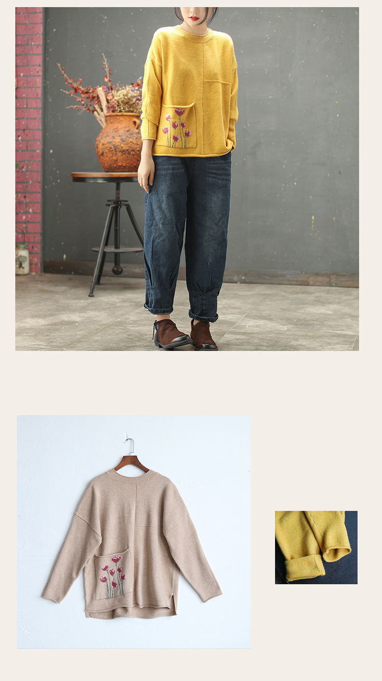 Cami mưa retro thỏ áo len lông cừu của phụ nữ mùa thu áo mới phía trước ngắn dài khâu áo len thêu áo len kiểu hàn quốc cực đẹp