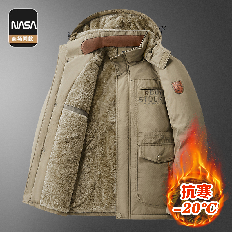 ふわふわで厚手のジャケットメンズ冬ミドル丈中綿ジャケットラムスキンコットンジャケット中年綿服冬コート