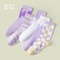 Dingguagua ladies spring and summer cotton comfortable socks top quack moisture wicking sports antibacterial socks 5 pieces
