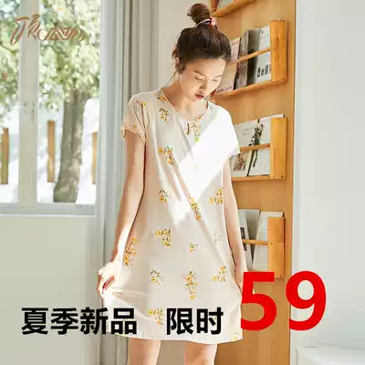 Top Piperi spring and summer new cotton home clothes pajamas Top Guagua women's pure cotton short-sleeved sexy and comfortable color cotton pajamas