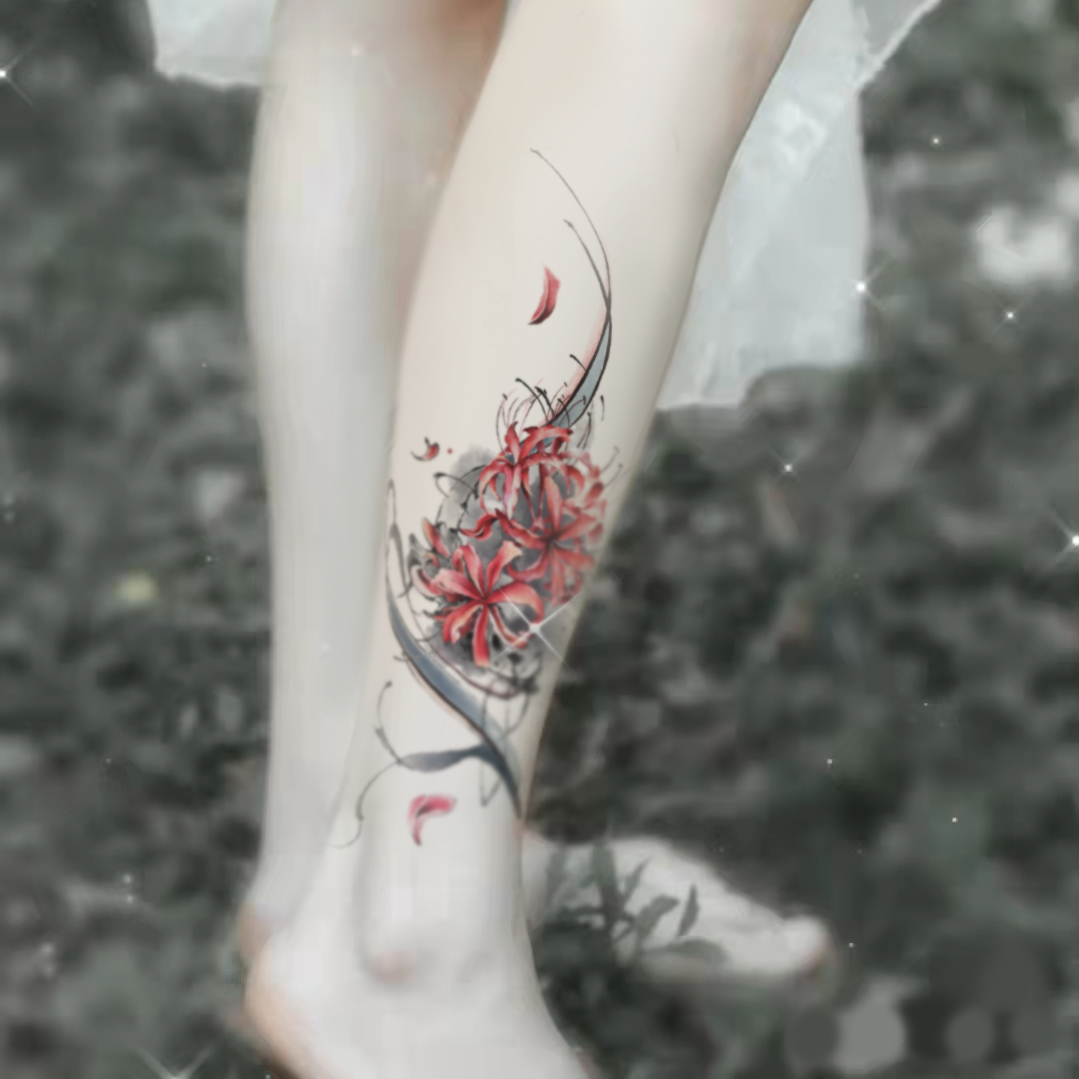 Dark Black Tether Bank Flowers Tattoo Sticker arm Leg Waterproof Persistent Emulation of male and female ink painting stickers semi-permanent